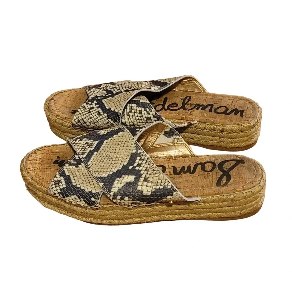 Sam Edelman Natty Platform Leather Espadrille Sandal Snakeskin Boho Casual 10M